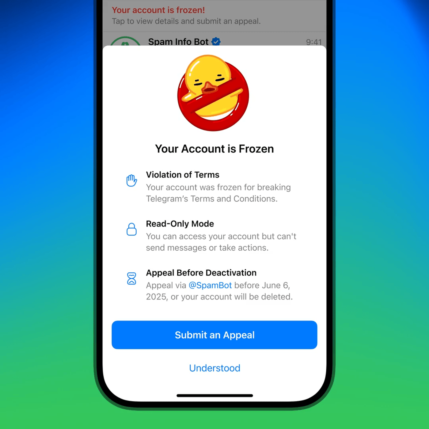Замороженные аккаунты в Telegram