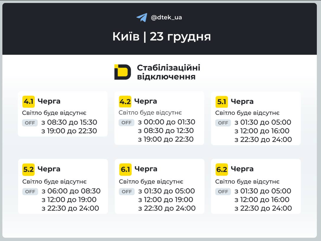 Відключення 23 грудня у Києві