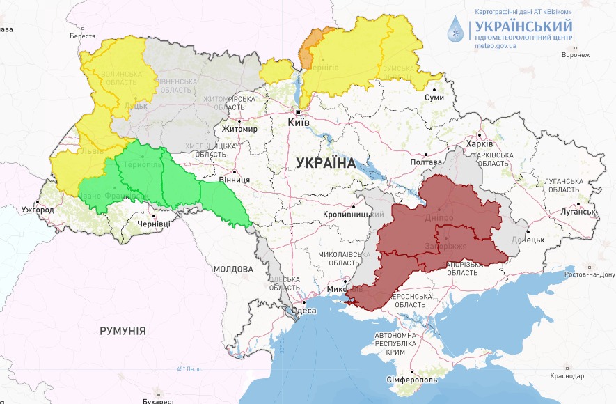 Мапа небезпечних гідрологічних явищ в Україні сьогодні, 13 січня, від Укргідрометцентру