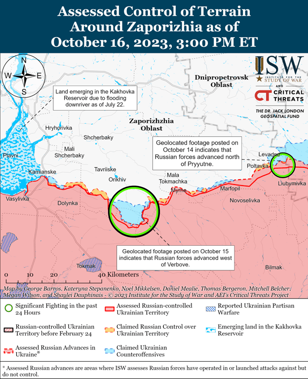 Карта бойових дій на Запорізькому напрямку від ISW