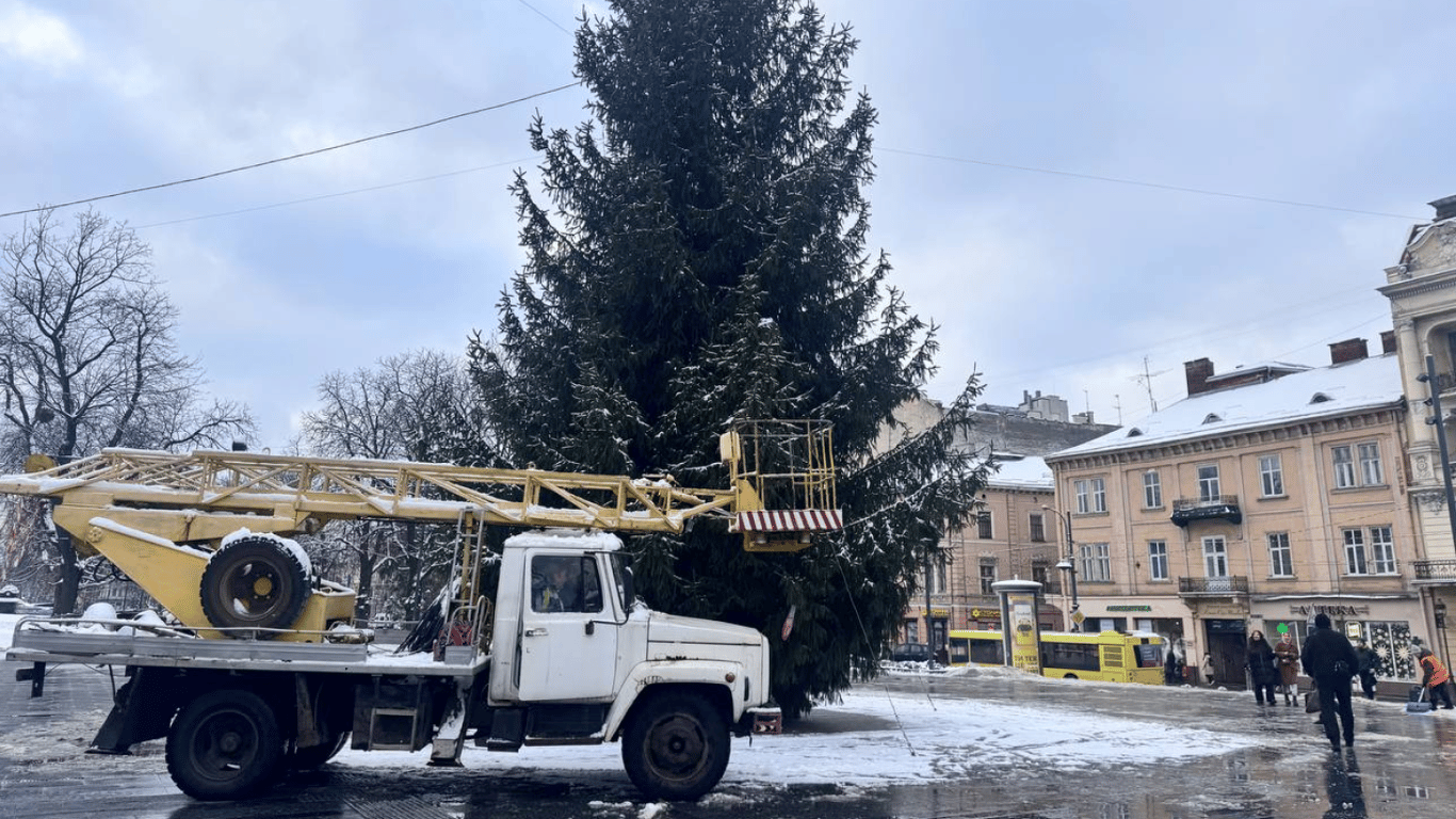 Новорічна ялинка у Львові — в місті демонтували дерево