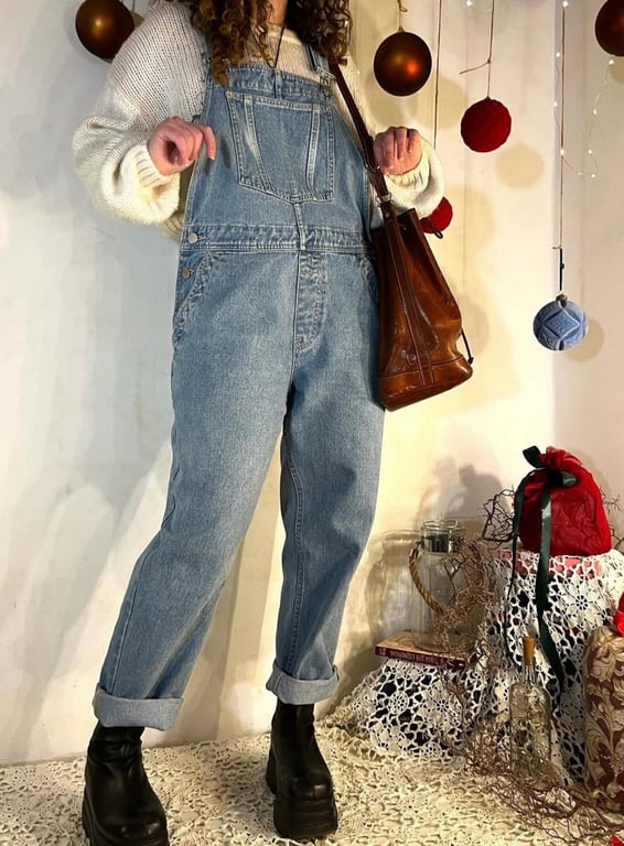 Denim overalls in the style of the 90s
