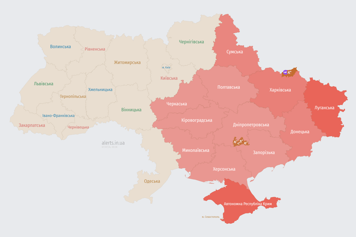 Мапа повітряної тривоги 7 липня