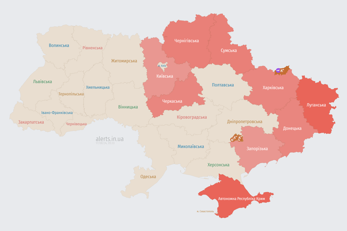 Повітряна тривога в Україні вранці 17 серпня