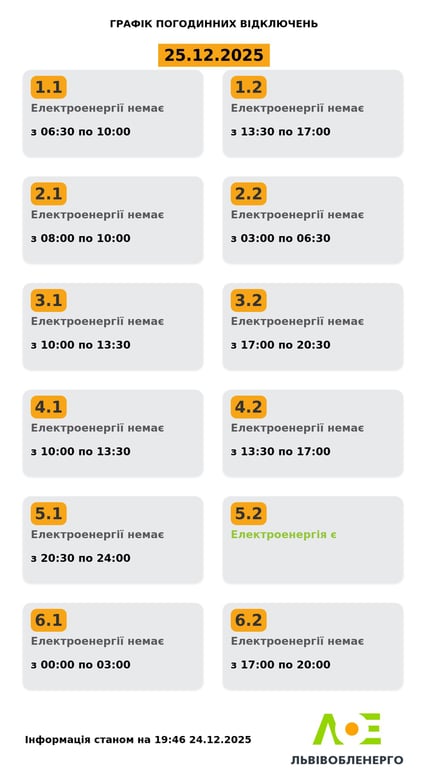 Отключение на Рождество — где во Львове не будет света 25 декабря - фото 1
