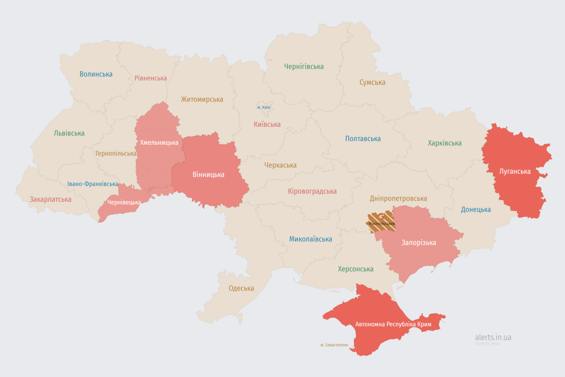 Мапа повітряних тривог в Україні сьогодні 15 вересня