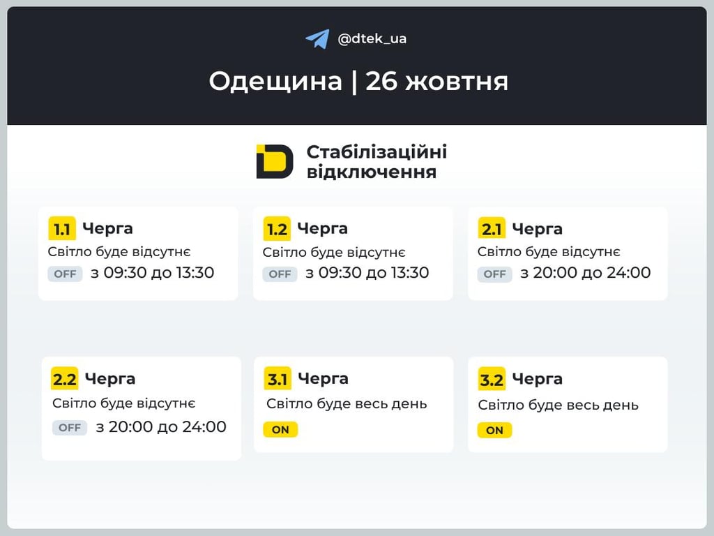Графіки відключень світла в Одесі та області