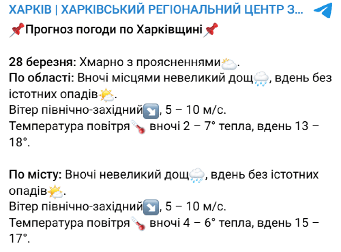 Харків погода на завтра
