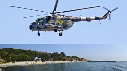 На одеському пляжі гелікоптер літав над головами відпочивальників. Відео - 285x160