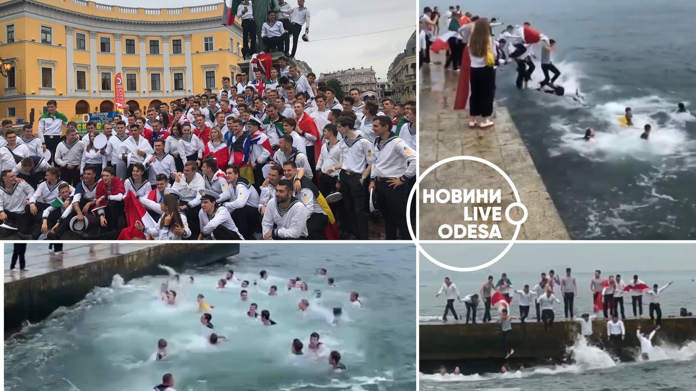 В Одессе студенты "мореходки" отпраздновали выпускной прыжками с пирса и фотосетом