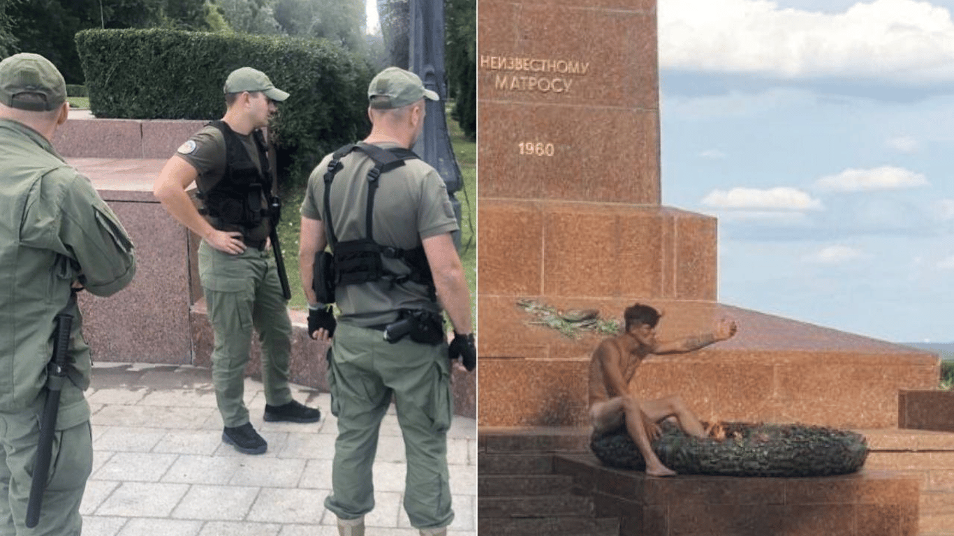 В Одессе голый парень сидел у "вечного огня" и ругался на людей