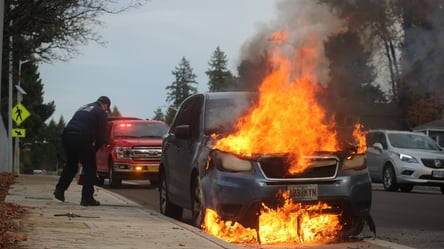 Гасили вогонь лопатами: під Харковом автомобіль спалахнув на рівному місці. Відео - 285x160
