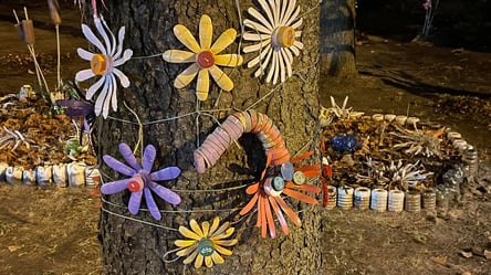 На Солом'янці двір перетворили на казку: прикрасили квітами та воронами із пластику - 285x160