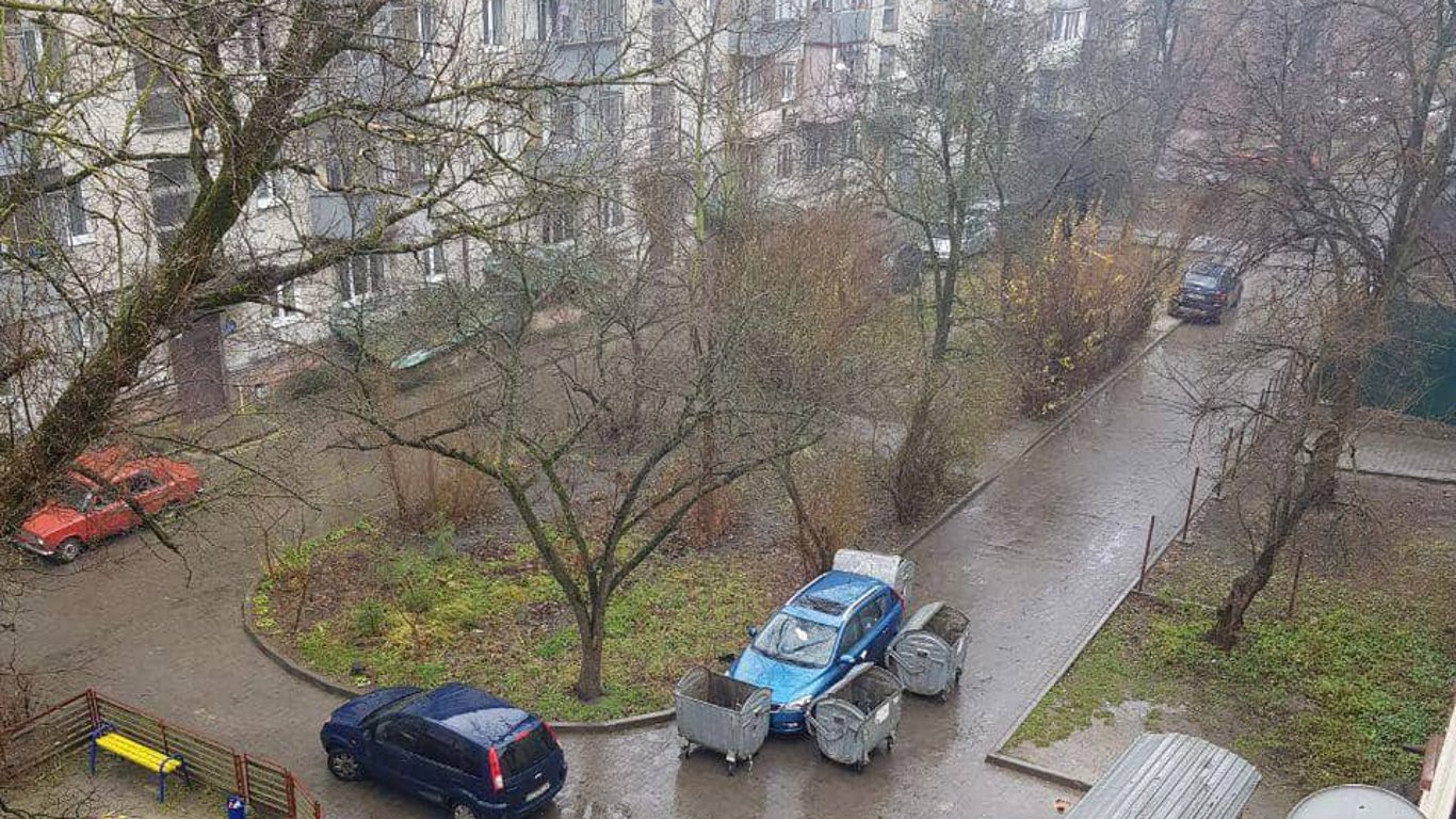 Львів'яни заблокували невдало припаркований автомобіль сміттєвими баками - фото