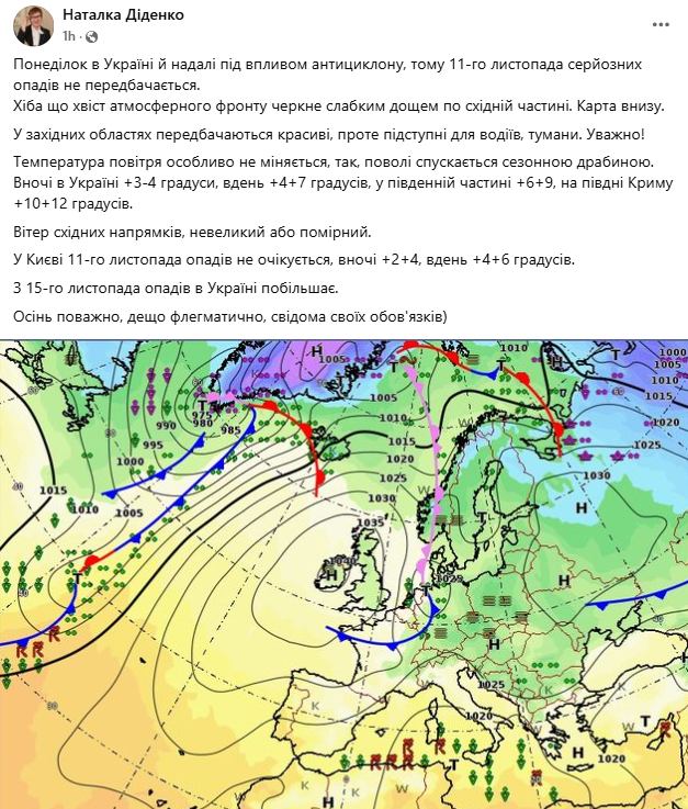 Пост Натальи Диденко о погоде
