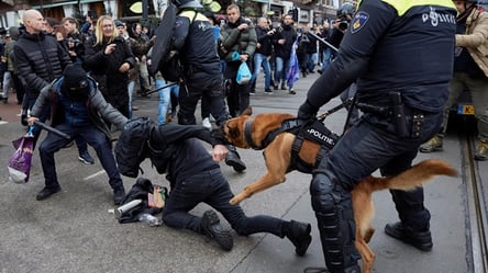 В Амстердамі поліцейські спустили собак на протестувальників проти "ковідних" обмежень - 285x160