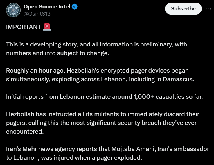 вибухи пейджерів у Лівані