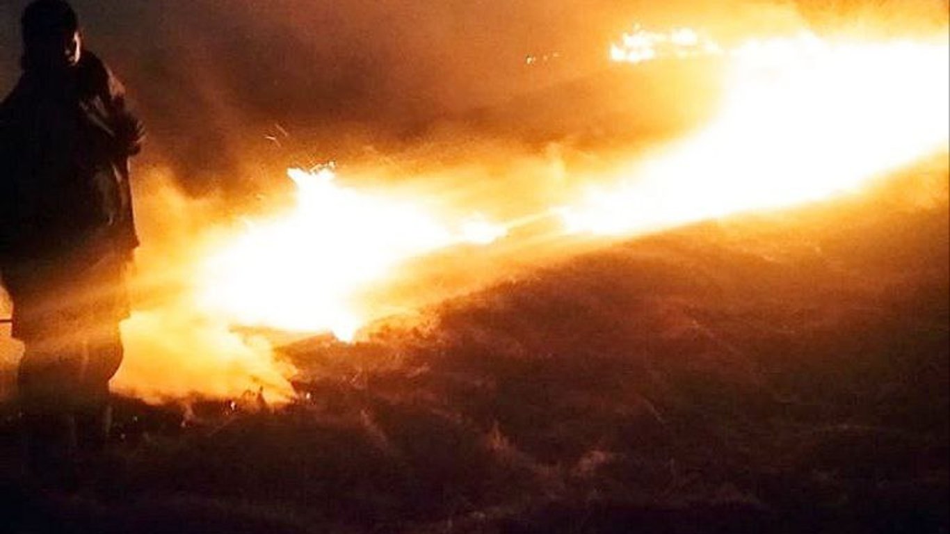 В Одесской области возле поселка горела сухая трава