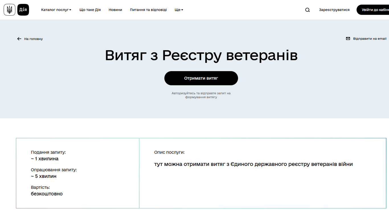 Витяг з реєстру ветеранів