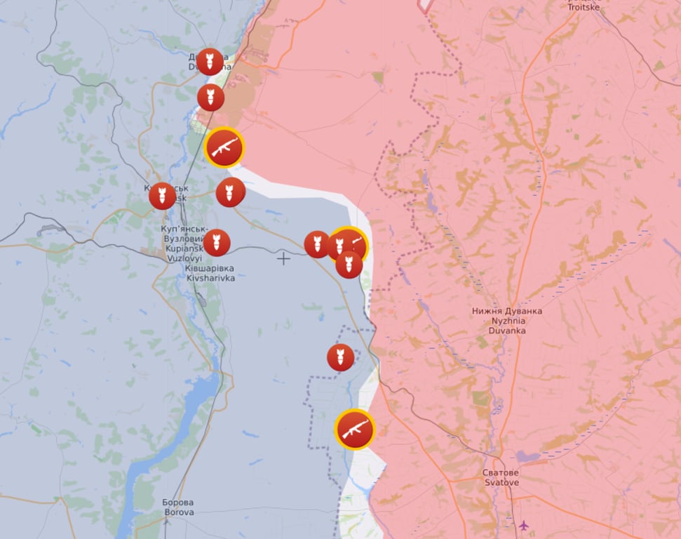 Карта боевых действий на Купянском и Сватовском направлениях от Liveuamap