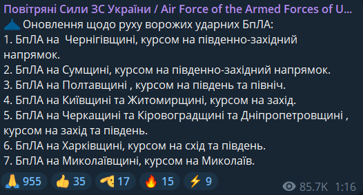 Нічна атака по Україні дронами