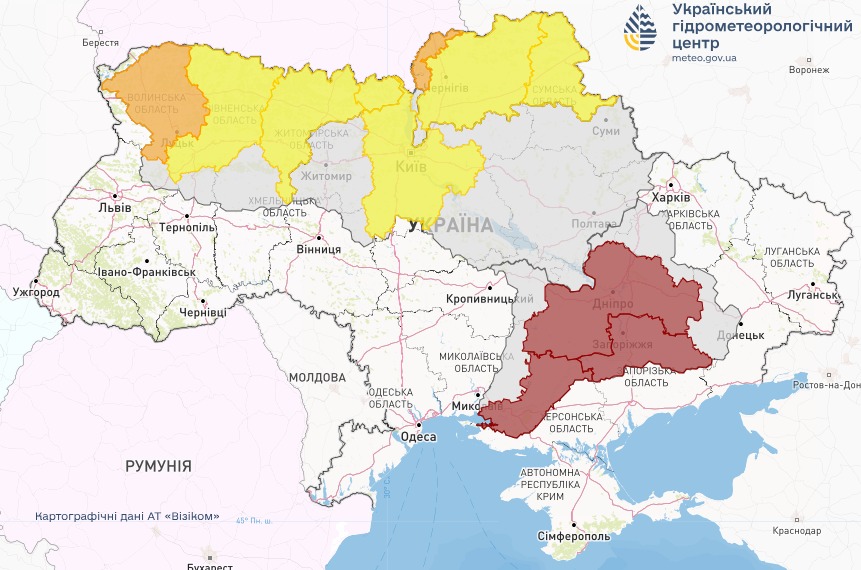 Карта подтоплений в Украине 23 февраля от Укргидрометцентра