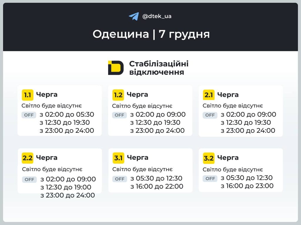 Графіки відключення світла в Одесі — як діятимуть завтра - фото 1