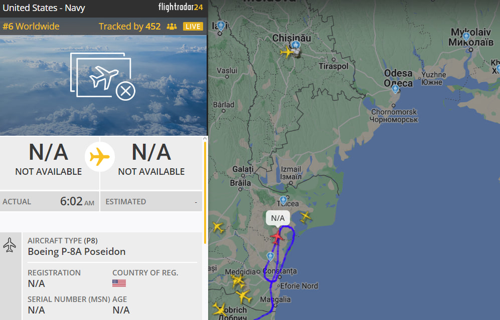 Самолет НАТО Boeing P-8A Poseidon возле Одесщины