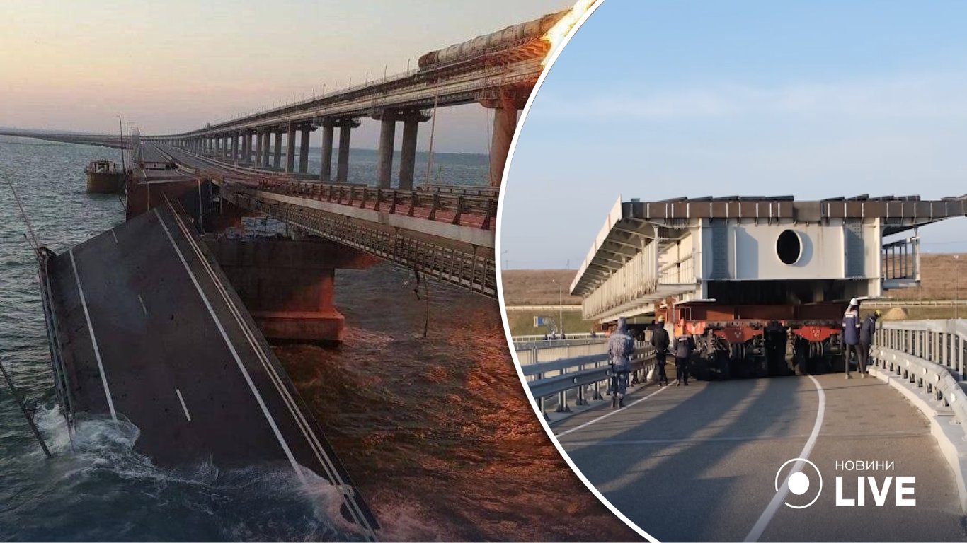 На Крымском мосту оккупанты монтируют дорожный пролет, ушедший под воду