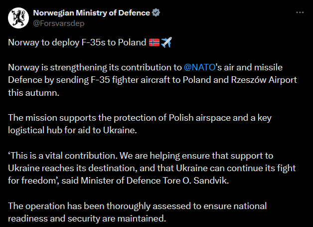 Норвезькі F-35 захищатимуть хаб допомоги Україні у Польщі - фото 1