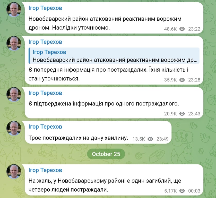 Увечері 24 жовтня 2026 року РФ обстріляла Новобаварський район Харкова