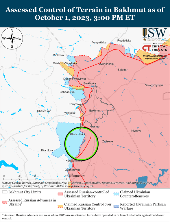 Карта боевых действий на Бахмутском направлении от ISW