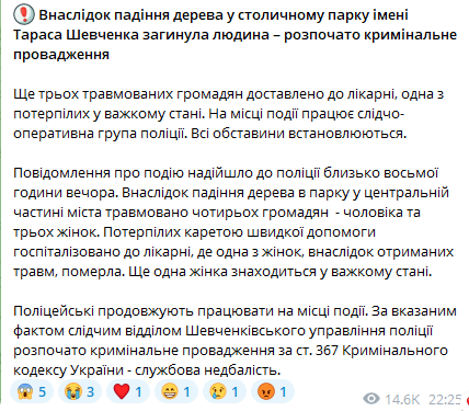 Сообщение полиции Киева. Фото: скриншот