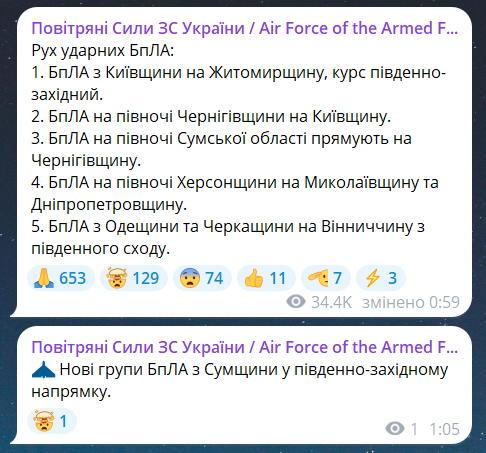 Атака ударних безпілотників на Україну вночі 31 липня