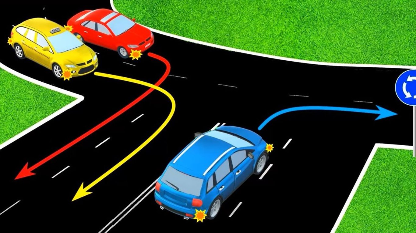 Тест по ПДД: кто из водителей не прав на круговом перекрестке