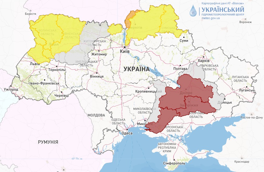 Мапа небезпечних гідрологічних явищ в Україні сьогодні, 26 січня, від Укргідрометцентру