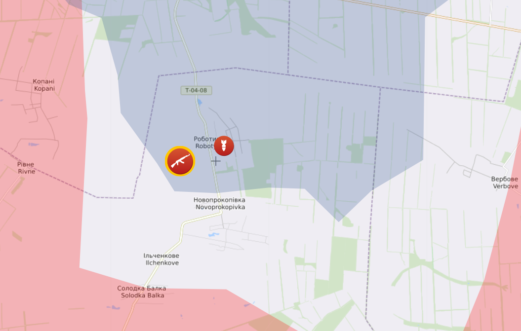 Карта боевых действий на Запорожском направлении от Liveuamap