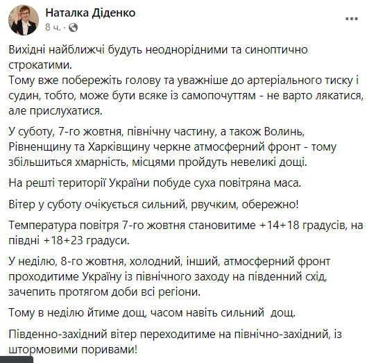 Погода в Украине 7 октября