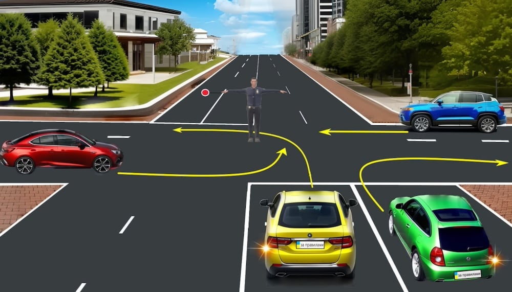 Тест з ПДР: хто може проїхати за сигналом регулювальника?