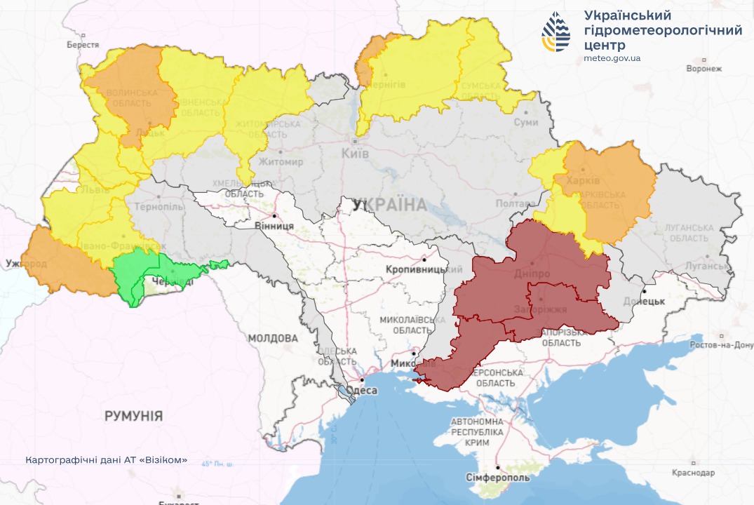 Карта угрозы подтоплений в Украине 10 февраля от Укргидрометцентра