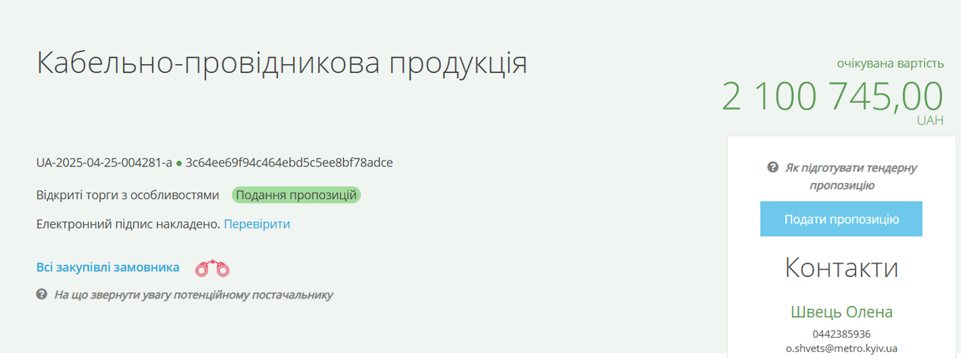 Закупівлі для метро Києва