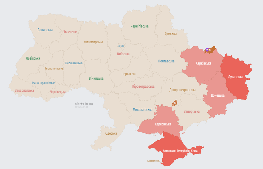 Карта воздушных тревог. Фото: alerts.in.ua