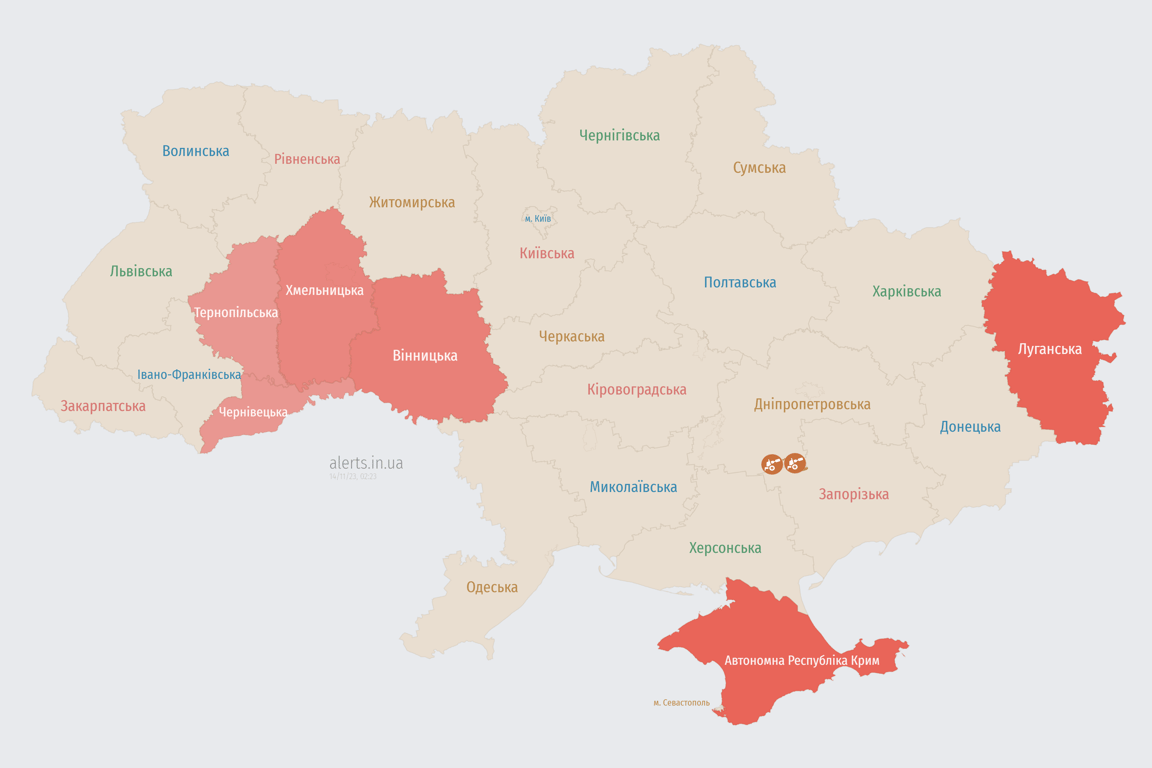 Карта воздушных тревог в Украине на сегодня, 14 ноября