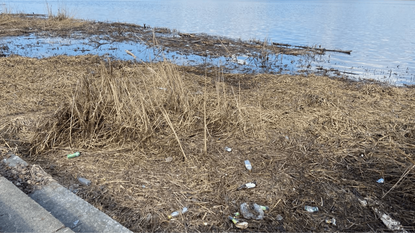 Бутылки и мусор: Оболонская набережная в Киеве в запущенном состоянии