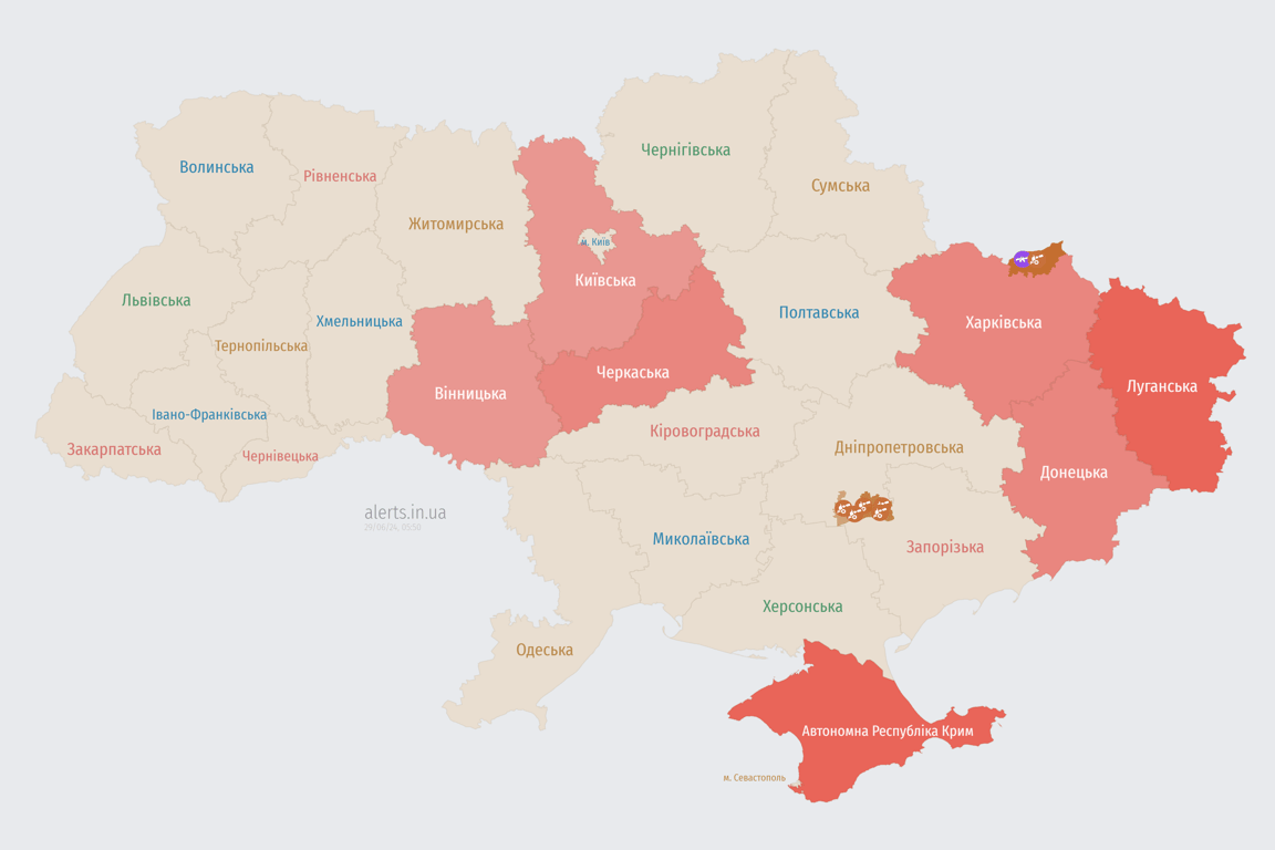 Карта повітряних тривог 29 червня 