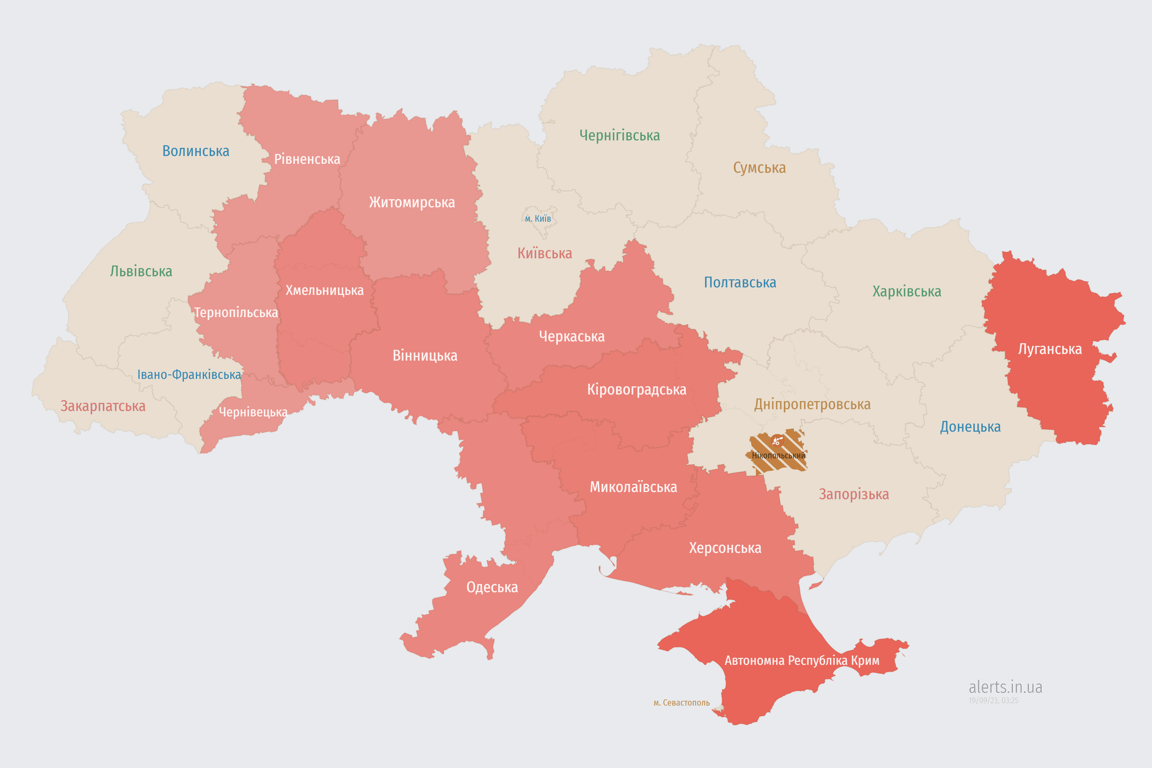 Мапа повітряних тривог в Україні сьогодні, 19 вересня