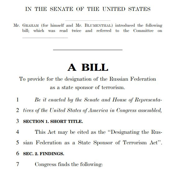 Сенат США розгляне законопроєкт про визнання Росію державою — спонсором тероризму - фото 1