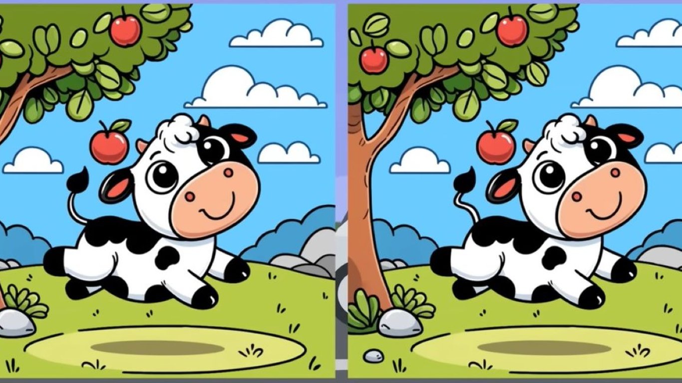 Оптична головоломка: знайдуть три відмінності на малюнку з милою корівкою за 12 секунд