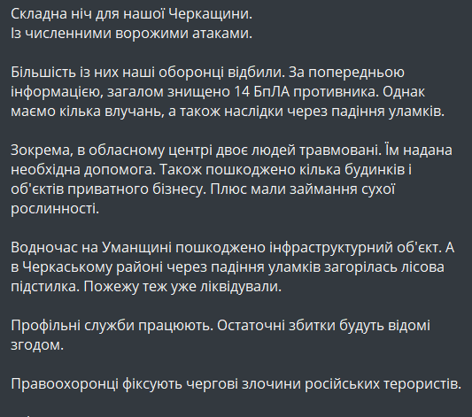 обстріли Черкаської області 10 вересня