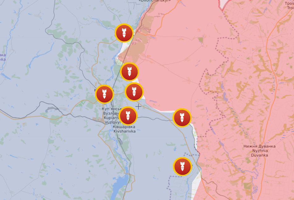Карта бойових дій на Куп'янському напрямку від Liveuamap